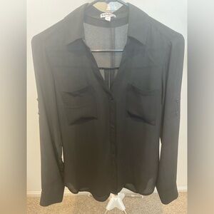 Express Charcoal Sheer Blouse